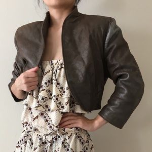Brown Leather Crop Jacket